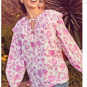 The Get Women's Purple Floral Ruffle Collar Print Top